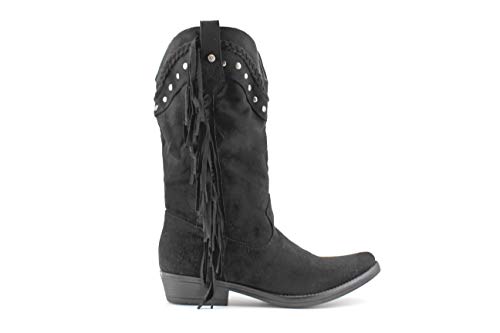 Modelisa - Botas Planas Cowboy con Flecos para Mujer (Negro, Numeric_37)