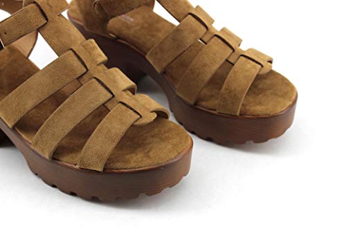 Modelisa - Sandalia Plataforma Estilo Cangrejera para Mujer Verano (Camel, Numeric_39)
