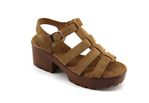 Modelisa - Sandalia Plataforma Estilo Cangrejera para Mujer Verano (Camel, Numeric_39)