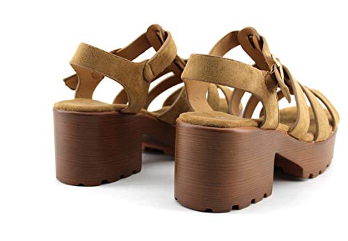 Modelisa - Sandalia Plataforma Estilo Cangrejera para Mujer Verano (Camel, Numeric_39)