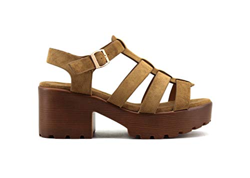 Modelisa - Sandalia Plataforma Estilo Cangrejera para Mujer Verano (Camel, Numeric_39)