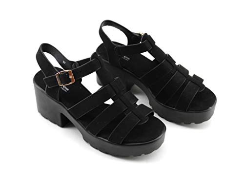 Modelisa - Sandalia Plataforma Estilo Cangrejera para Mujer Verano (Negro, Numeric_37)