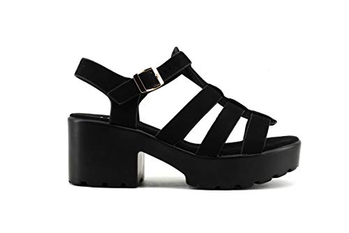 Modelisa - Sandalia Plataforma Estilo Cangrejera para Mujer Verano (Negro, Numeric_37)