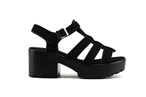 Modelisa - Sandalia Plataforma Estilo Cangrejera para Mujer Verano (Negro, Numeric_40)