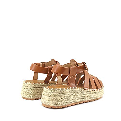 Modelisa - Sandalias Cangrejera Alpargata con Plataforma para Mujer (Camel, Numeric_40)