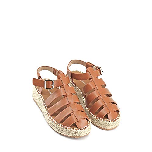 Modelisa - Sandalias Cangrejera Alpargata con Plataforma para Mujer (Camel, Numeric_40)