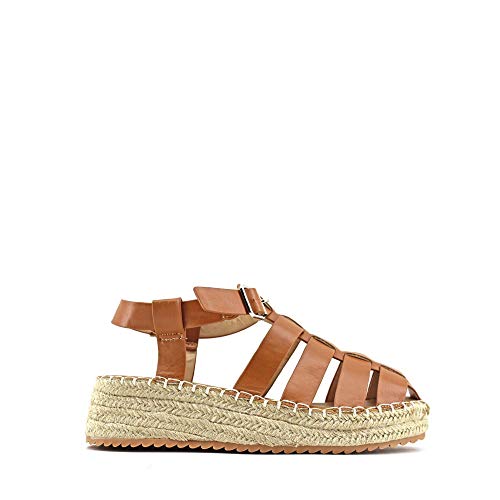 Modelisa - Sandalias Cangrejera Alpargata con Plataforma para Mujer (Camel, Numeric_40)