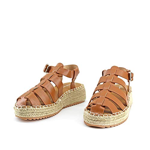 Modelisa - Sandalias Cangrejera Alpargata con Plataforma para Mujer (Camel, Numeric_40)