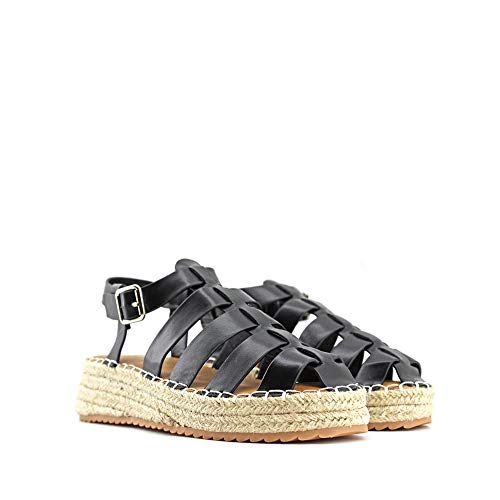 Modelisa - Sandalias Cangrejera Alpargata con Plataforma para Mujer (Negro, Numeric_41)