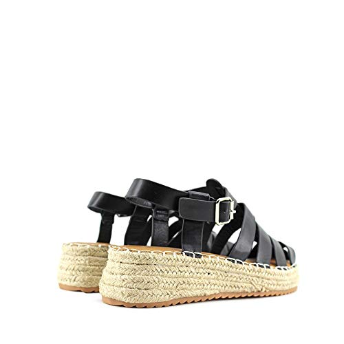 Modelisa - Sandalias Cangrejera Alpargata con Plataforma para Mujer (Negro, Numeric_41)