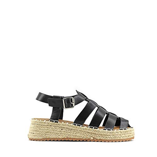 Modelisa - Sandalias Cangrejera Alpargata con Plataforma para Mujer (Negro, Numeric_41)