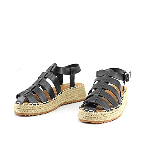 Modelisa - Sandalias Cangrejera Alpargata con Plataforma para Mujer (Negro, Numeric_41)