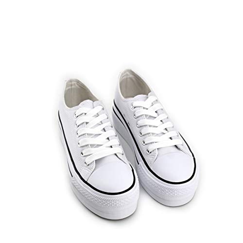 Modelisa - Zapatilla con Plataforma con Cordón para Mujer (Blanco, Numeric_39)