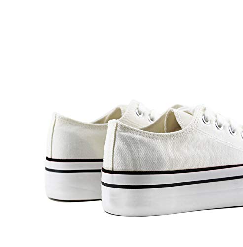 Modelisa - Zapatilla con Plataforma con Cordón para Mujer (Blanco/Lona, Numeric_37)