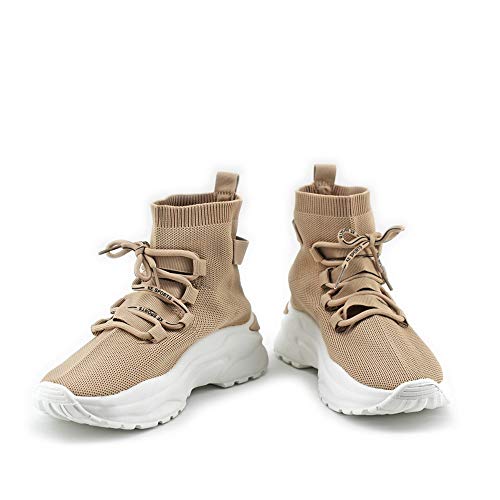 Modelisa - Zapatillas con Plataforma Estilo Calcetin con Cordón para Mujer (Beige, Numeric_37)