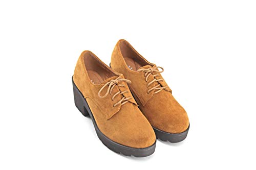 Modelisa - Zapatos Blucher Tacón Ancho Mujer (41, Camel)