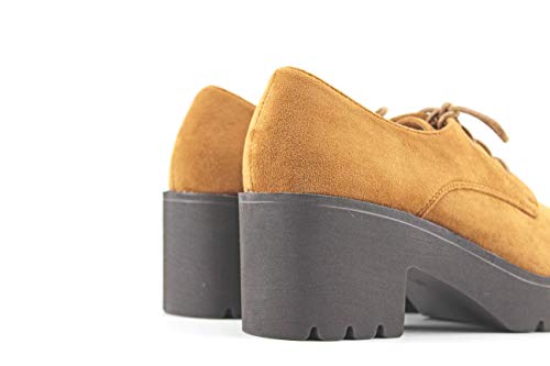 Modelisa - Zapatos Blucher Tacón Ancho Mujer (41, Camel)