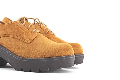 Modelisa - Zapatos Blucher Tacón Ancho Mujer (41, Camel)