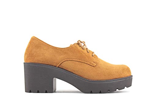 Modelisa - Zapatos Blucher Tacón Ancho Mujer (41, Camel)