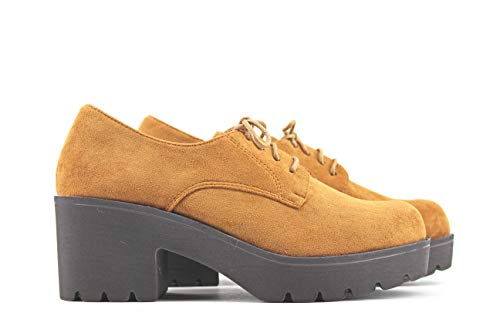 Modelisa - Zapatos Blucher Tacón Ancho Mujer (41, Camel)