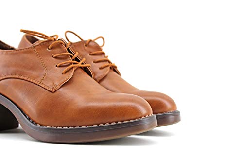 Modelisa - Zapatos Blucher Tacon Ancho Mujer (Camel, Numeric_39)