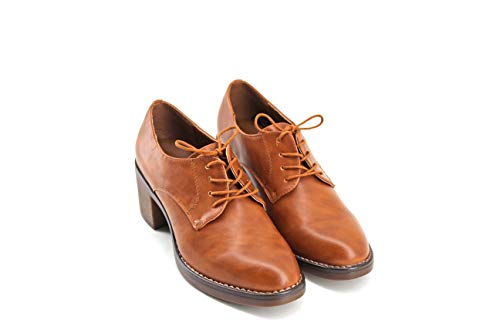 Modelisa - Zapatos Blucher Tacon Ancho Mujer (Camel, Numeric_39)