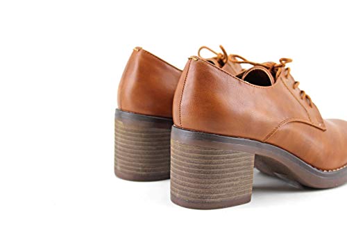 Modelisa - Zapatos Blucher Tacon Ancho Mujer (Camel, Numeric_39)
