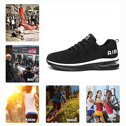 Monrinda Unisex Zapatillas de Deporte Mujer Deportivo Zapatos para Correr Hombre Runing Sports Trainers Gimnasio Air Cushion Blackwhite 41EU