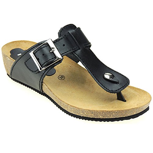 MORXIVA 414 Sandalia Esclava con Piso Bio y Cuña 3CM para Mujer Negro Talla 42