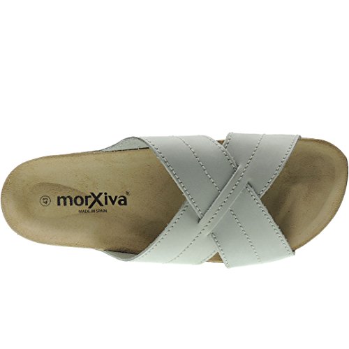 MORXIVA 8015 Sandalia Anatómica Piso Bio para Hombre - Piel Nobuk - Tiras Cruzadas Blanco Talla 45