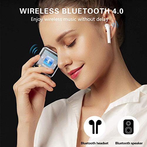 MP3 BENJIE 32GB MP3 Bluetooth 1.5" Reproductor de MP3 Pantalla Táctil Completa HiFi Sin Pérdida de Sonido MP3 Running, FM Radio, Grabadora de Voz con Auriculares para Amantes del Deporte y la Música