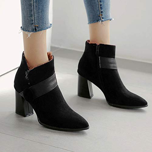 MrTom Botines Mujer Invierno Piel Ante Botas De Seguridad Pantorrilla Calzado de Trabajo Fiesta Casual Damas Gamuza Vintage TacóN Grueso Punta Puntiaguda Ankle Boots Negras Caqui Marrón