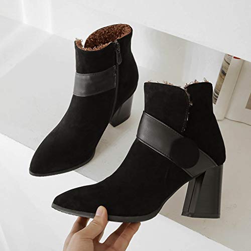 MrTom Botines Mujer Invierno Piel Ante Botas De Seguridad Pantorrilla Calzado de Trabajo Fiesta Casual Damas Gamuza Vintage TacóN Grueso Punta Puntiaguda Ankle Boots Negras Caqui Marrón