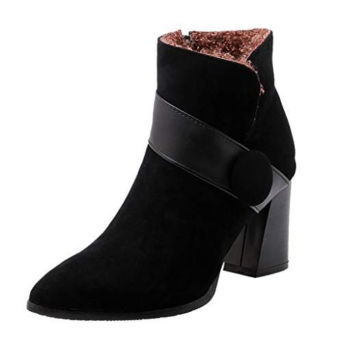 MrTom Botines Mujer Invierno Piel Ante Botas De Seguridad Pantorrilla Calzado de Trabajo Fiesta Casual Damas Gamuza Vintage TacóN Grueso Punta Puntiaguda Ankle Boots Negras Caqui Marrón