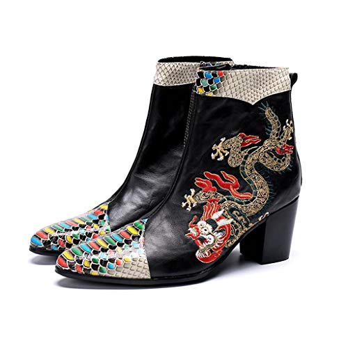 Mr.Zhang's Art Home Men's shoes Zapatos de tacón Alto Puntiagudo de Botas de tacón Negro para el Club Nocturno peluquería Zapatos Bordados