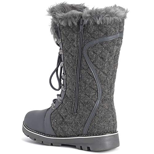 Mujer Acolchado Piel Forrada Forrada Invierno Calentar Confortable Nieve Lluvia Rodilla Alta Botas - Gris Textil - UK8/EU41 - YC0500