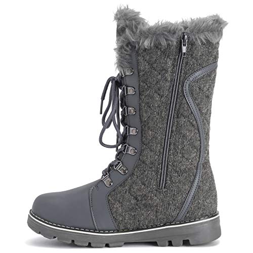 Mujer Acolchado Piel Forrada Forrada Invierno Calentar Confortable Nieve Lluvia Rodilla Alta Botas - Gris Textil - UK8/EU41 - YC0500