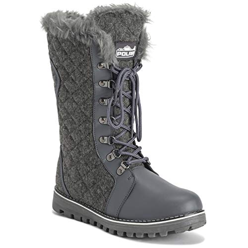 Mujer Acolchado Piel Forrada Forrada Invierno Calentar Confortable Nieve Lluvia Rodilla Alta Botas - Gris Textil - UK8/EU41 - YC0500