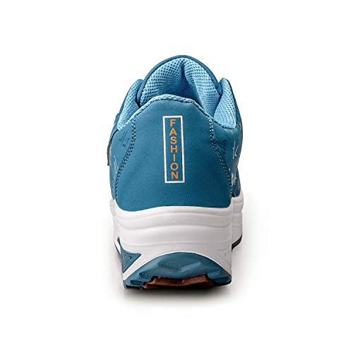 Mujer Adelgazar Zapatos Sneakers para Caminar Zapatillas Aptitud Cuña Plataforma Zapatos（38,Azul