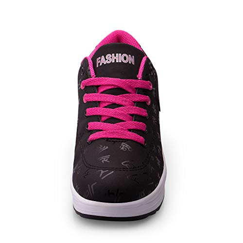 Mujer Adelgazar Zapatos Sneakers para Caminar Zapatillas Aptitud Cuña Plataforma Zapatos（39,Negro