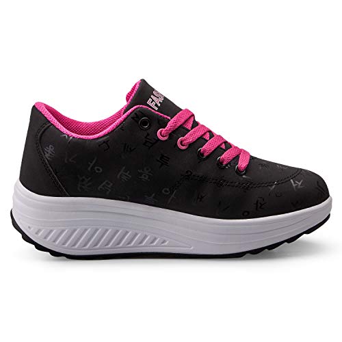 Mujer Adelgazar Zapatos Sneakers para Caminar Zapatillas Aptitud Cuña Plataforma Zapatos（39,Negro