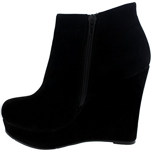 Mujer Alto Tacón De Cuña Tobillo Plataforma Negro Partido Zapatos Botas - Negro - 40