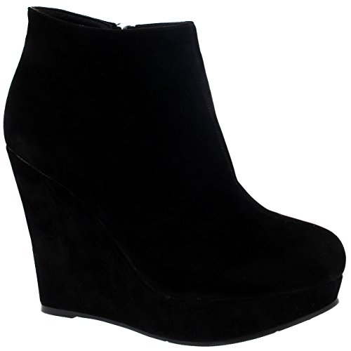 Mujer Alto Tacón De Cuña Tobillo Plataforma Negro Partido Zapatos Botas - Negro - 40
