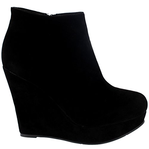 Mujer Alto Tacón De Cuña Tobillo Plataforma Negro Partido Zapatos Botas - Negro - 40