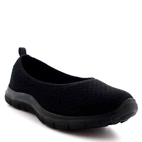 Mujer Bailarina Aptitud Yoga para Caminar Corriendo Deportes Gimnasio Ligero Malla Zapatillas - Negro/Negro - UK4/EU37 - BS0107