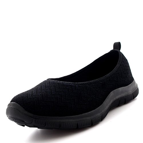 Mujer Bailarina Aptitud Yoga para Caminar Corriendo Deportes Gimnasio Ligero Malla Zapatillas - Negro/Negro - UK4/EU37 - BS0107