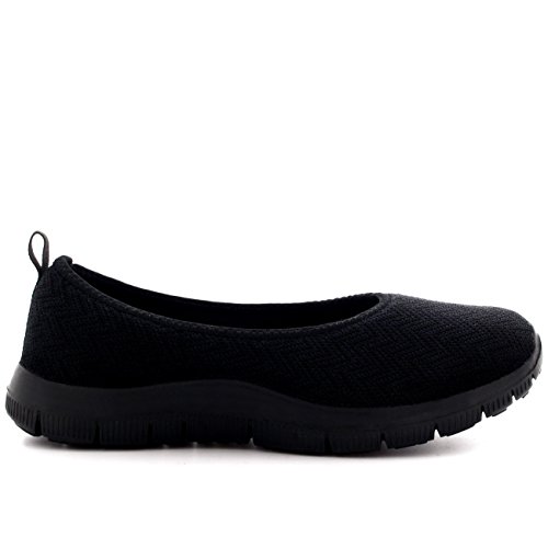 Mujer Bailarina Aptitud Yoga para Caminar Corriendo Deportes Gimnasio Ligero Malla Zapatillas - Negro/Negro - UK6/EU39 - BS0107