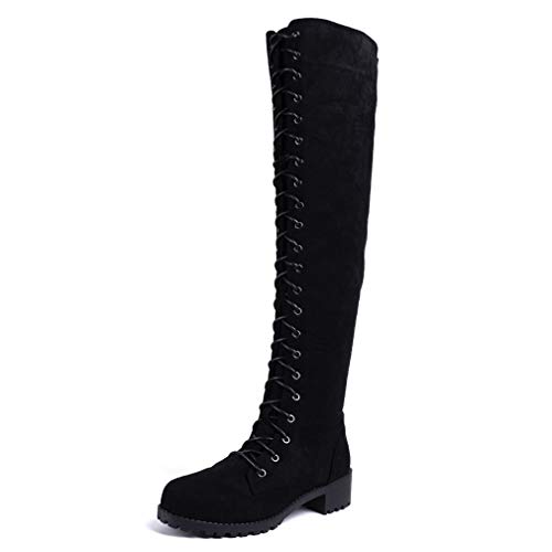 Mujer Botas Ante Tacón Plano Largo Botas Altas Otoño Zapatillas de Moda Botas Altas Zapatos de Señoras Botines Calzado Negras Marrón Verde 35-43 BK37