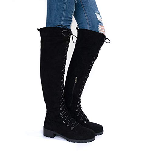 Mujer Botas Ante Tacón Plano Largo Botas Altas Otoño Zapatillas de Moda Botas Altas Zapatos de Señoras Botines Calzado Negras Marrón Verde 35-43 BK37