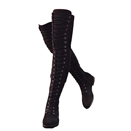 Mujer Botas Ante Tacón Plano Largo Botas Altas Otoño Zapatillas de Moda Botas Altas Zapatos de Señoras Botines Calzado Negras Marrón Verde 35-43 BK37